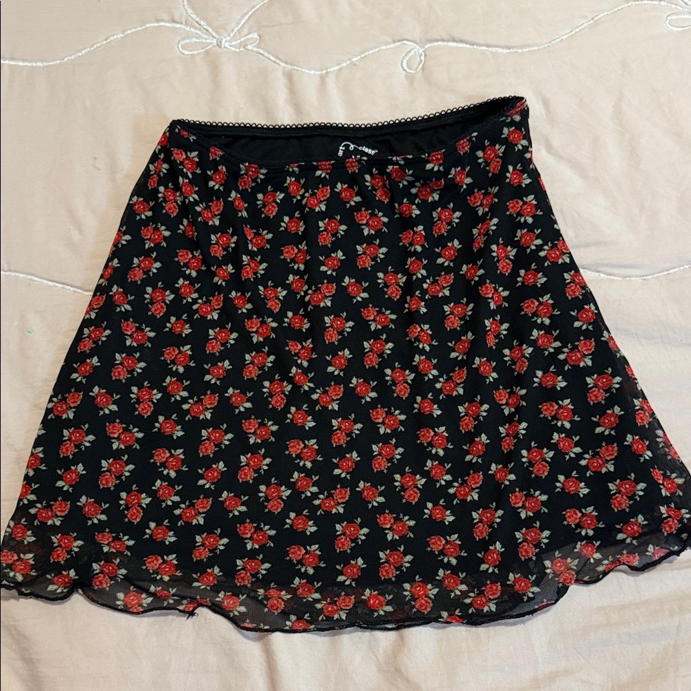 art class Black Skirt with Red Rose Print